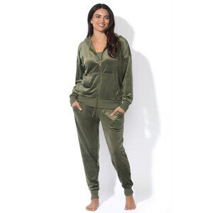 NWT Felina Womens Olive Velour Zip Hoodie Jogger Set Soft 2-Piece Tracksuit Sz S
